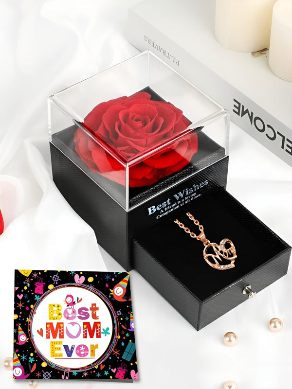 Preserved Rose with Necklace Box & Card Mothers Day Gift