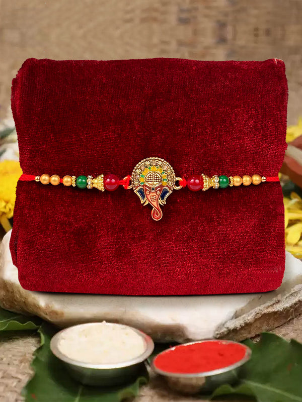 Designer Handmade Ganesha Rakhi Comes with Rakhi Card & Roli Chawal Tika