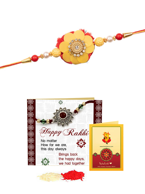 Raksha Bandhan Fancy Rakhi for Brother | Wishes Card and Roli Chawal Tika