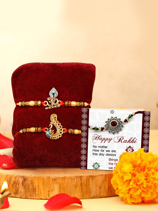 Rakhi for Brother - Set of 2 Premium Rakhis for Men Brother Bhaiya Kids Boys with 1 Greeting Card and Tikka - Bracelet Rakhi for Brother