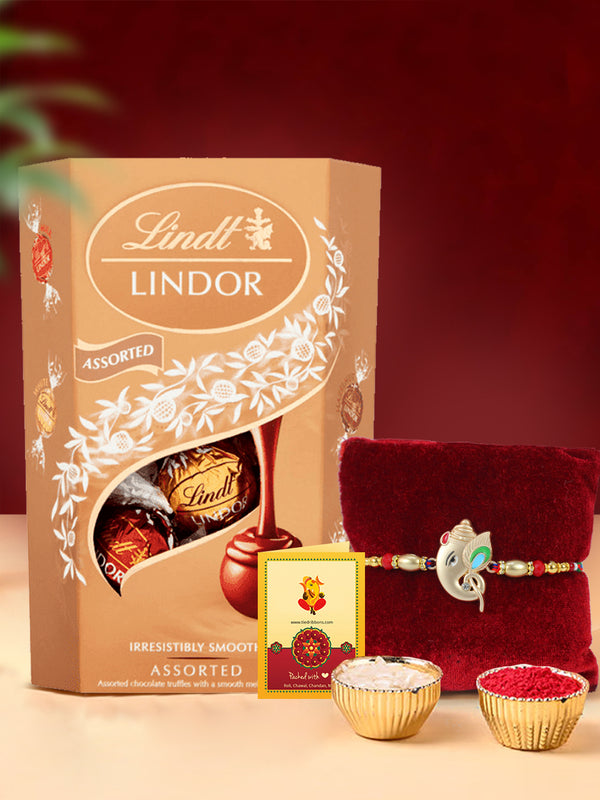 Florid Ganesha Rakhi With Lindt Lindor Chocolate Truffles Box