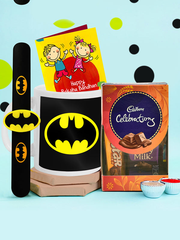 Rakhi for Kids with Chocolates Gift Pack - Kids Rakhi with Celebration Chocolates and Coffee Milk Mug Gift Pack