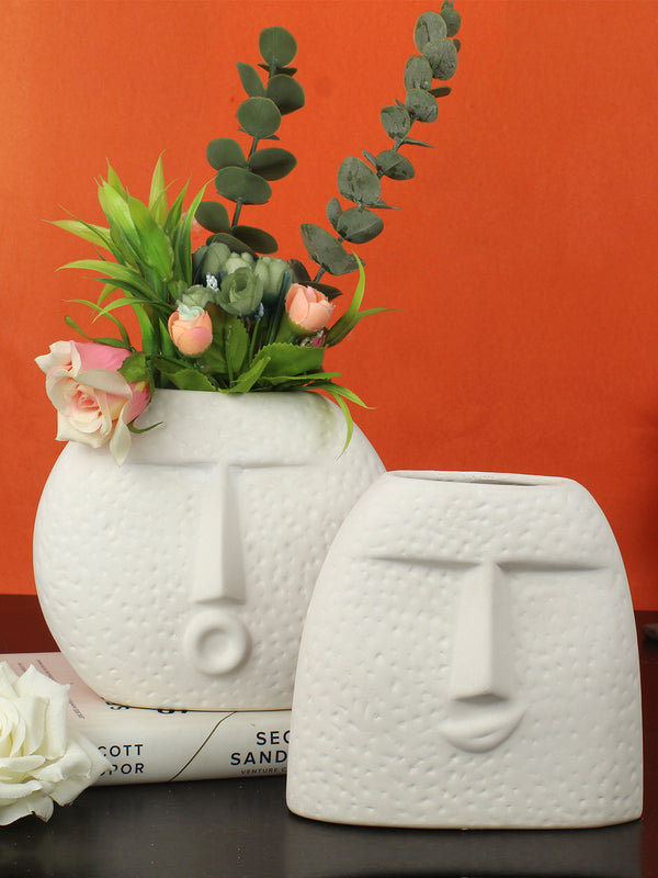 Set of 2 Ceramic Flower Vase Face Pot 6 Inch for Artificial Flowers Plants