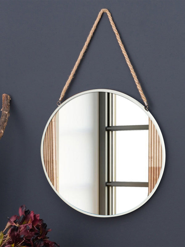 Transparent Decorative Framed Wall Hanging Mirror with Jute Rope