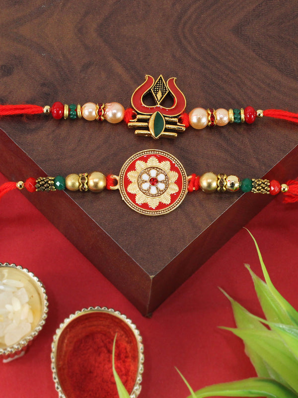 Rakshabandhan Designer Rakhi (Set of 2) with Wishes Card & 1 Roli Chandan Packet