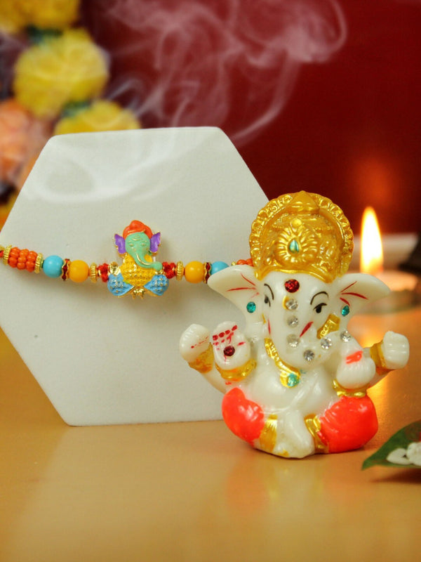 Designer Ganesh Rakhi for Brother with Mini Ganesha Idol