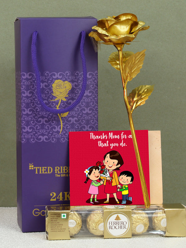 Mother Day Gift Chocolates With Artificial Gold Rose