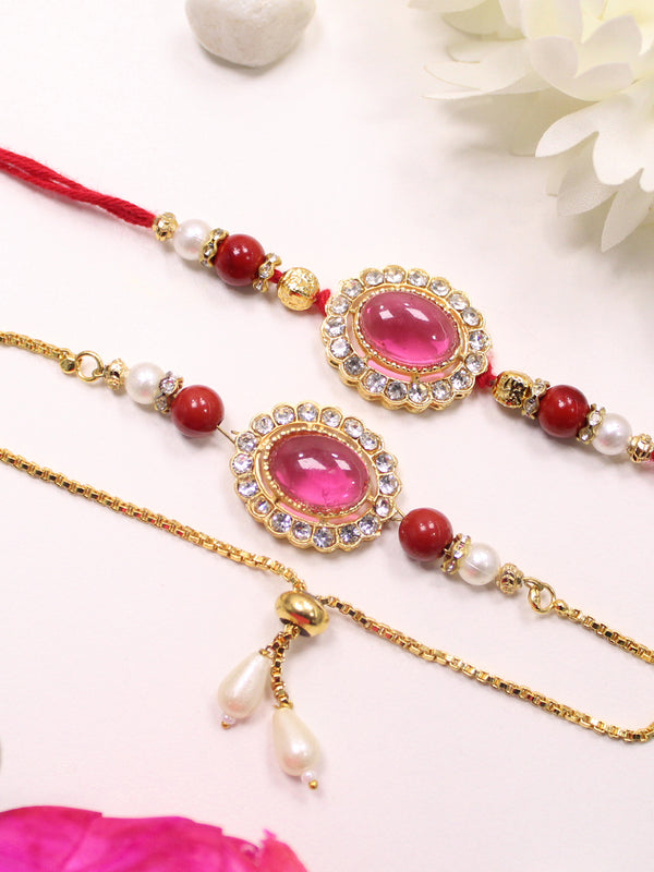 Bhaiya-Bhabhi Rakhi Set & Card & 1  Roli Chawal Combo