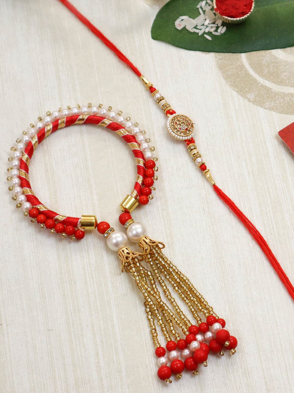 Red Bhaiya Bhabhi Lumba Bangle Rakhi Set with Card 