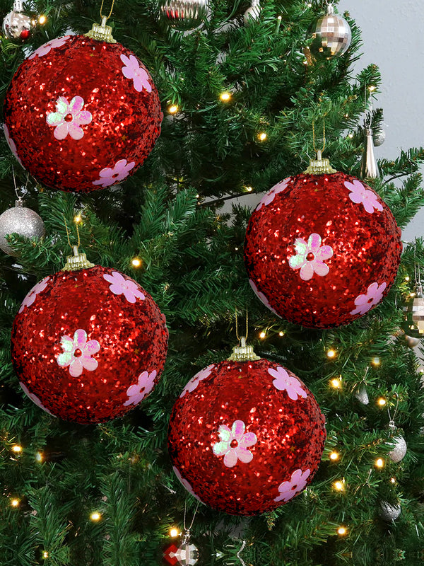 4-Pcs Red Christmas Tree Decoration Balls