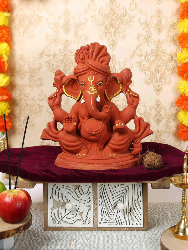 Orange Coloured & Yellow Ganesha Idol Statue Showpiece