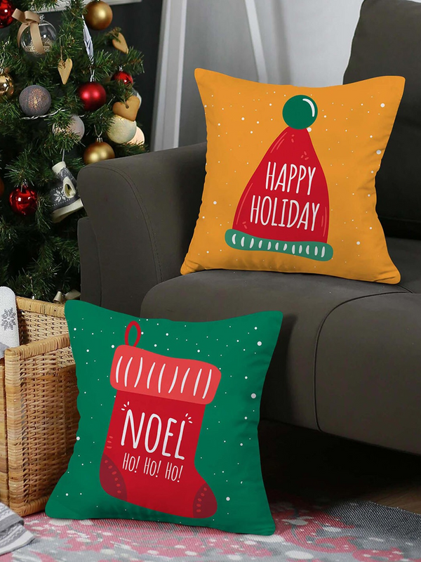 Set of 2 Christmas Decoration Printed Square Cushion Covers