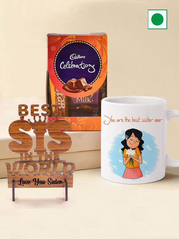 Printed Coffee Mug & Showpiece with Chocolate Raksha Bandhan Gift Set