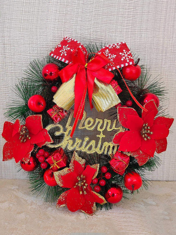 Red & Green Decorative Merry Christmas Wreath Wall Decor Door Hanging