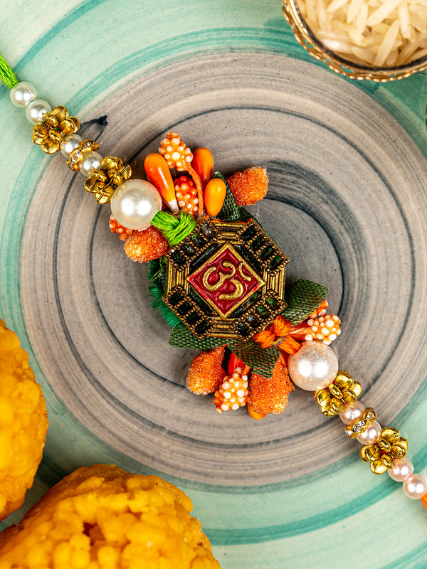 Handmade Single Om Rakhi Comes with Rakhi Card & Roli Chawal Tika