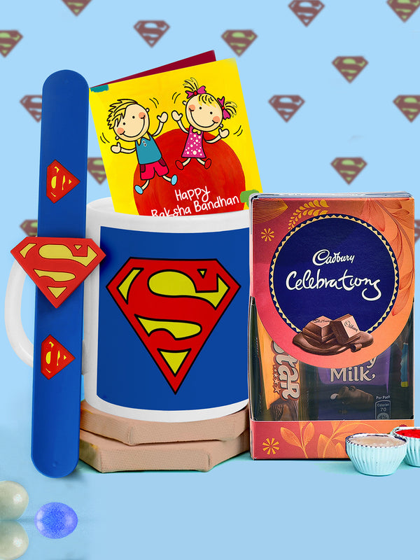 Rakhi for Kids with Chocolates Gift Pack - Premium Kids Rakhi with Celebration Chocolates and Coffee Milk Mug Gift Pack