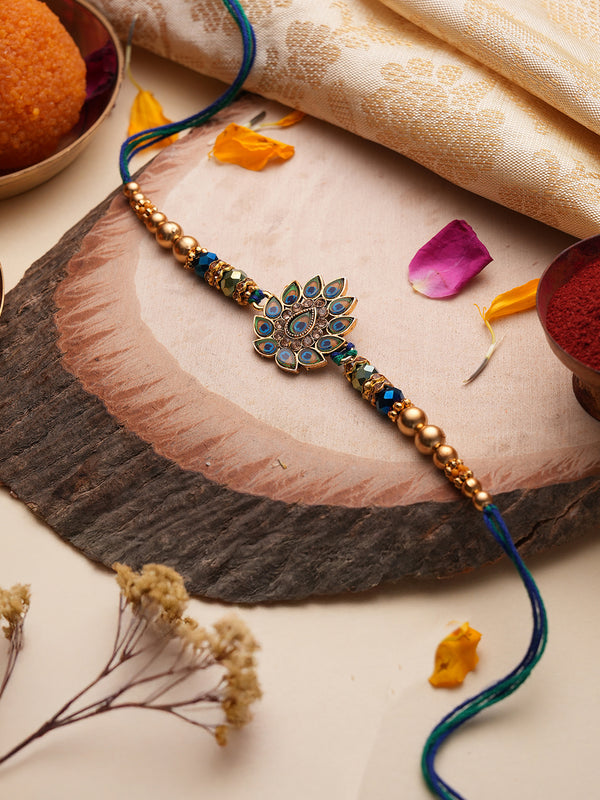 Premium Peacock rakhi Mini Greeting Card Roli Tika (USA)