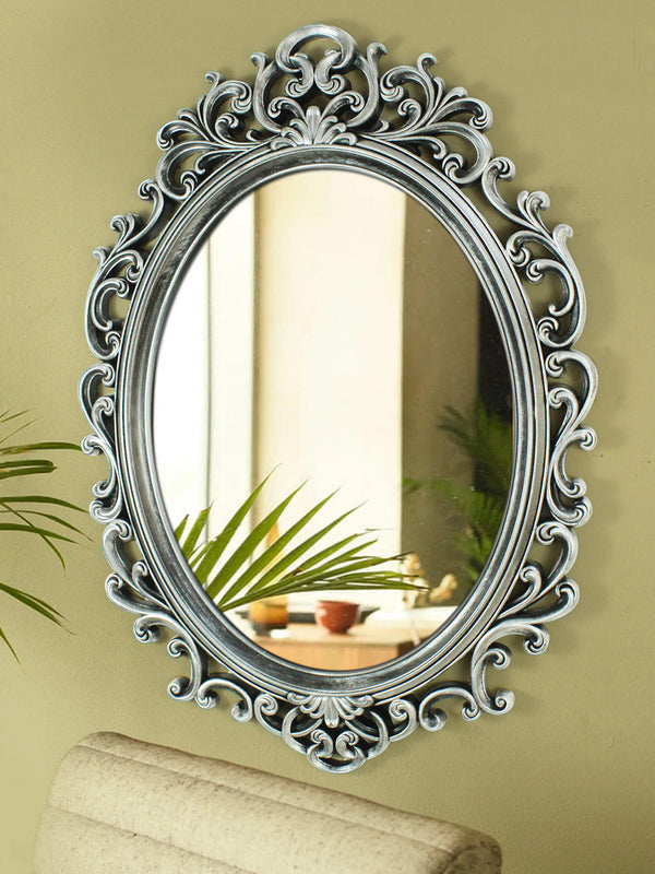 Silver-Toned Oval Framed Wall Mirror
