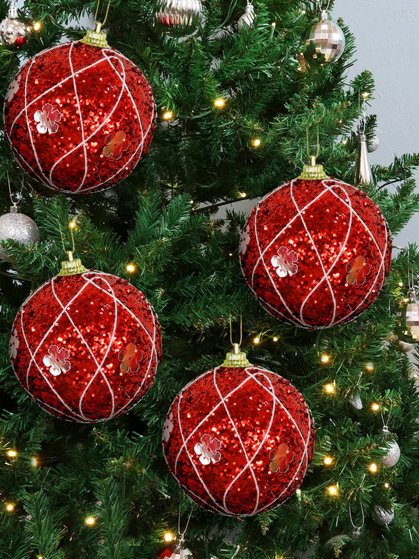4 Pcs of Red Christmas Tree Decoration Balls