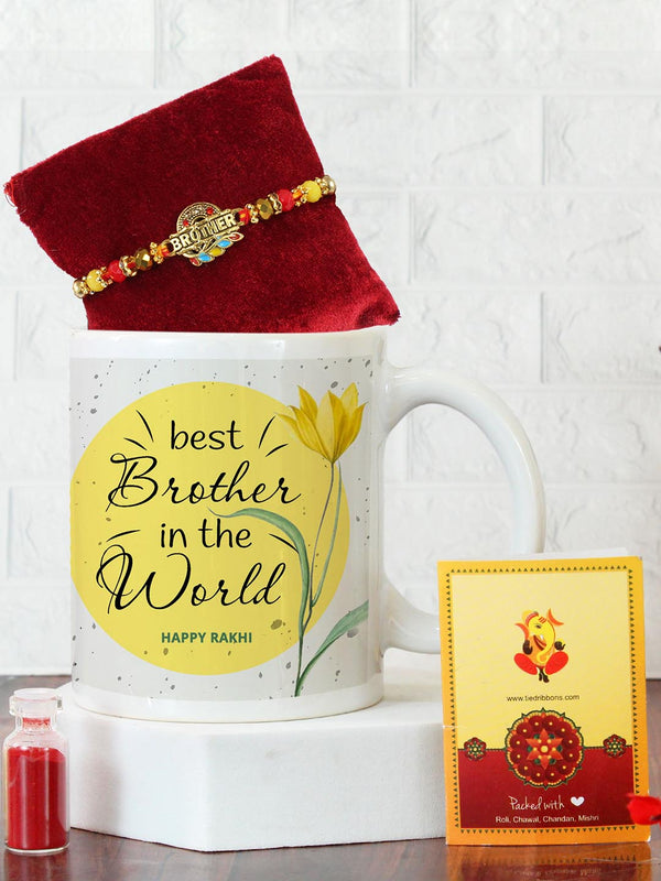 Beads, Pearls, Diamond Designer Rakhi with Happy Rakshabandhan