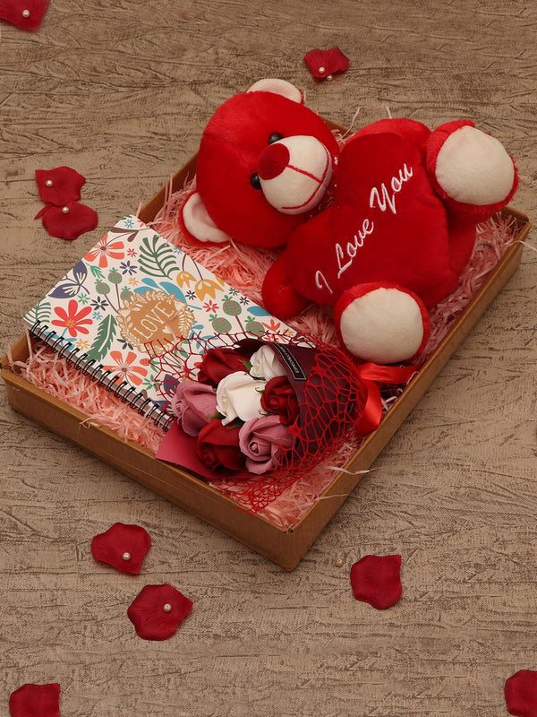 Artificial Scented Flower Teddy & Personal Notebook Valentines Day Gift Set
