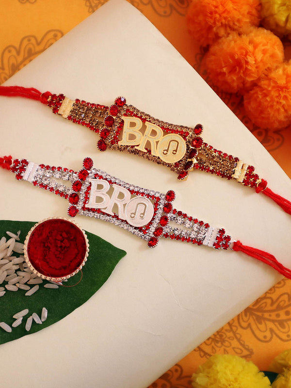 Set of 2 Bro Diamond Rakhi Comes with Rakhi Card & Roli Chawal Tika