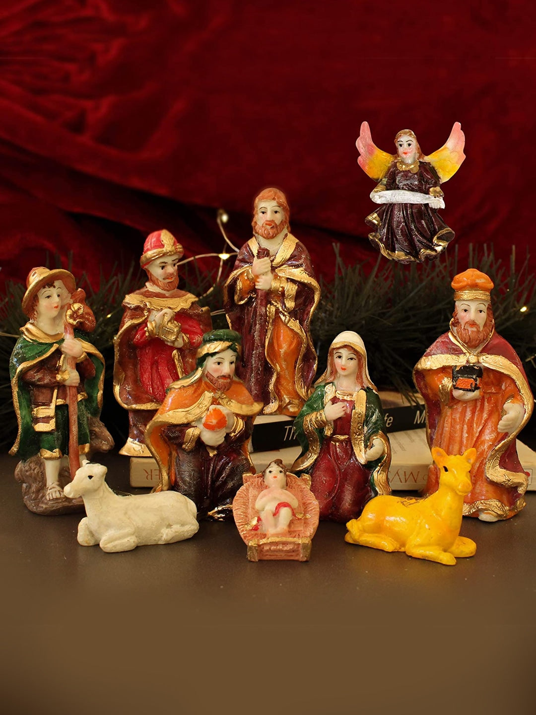 Buy | Red & Orange 10 Pcs Christmas Miniature Nativity Crib Ornament ...