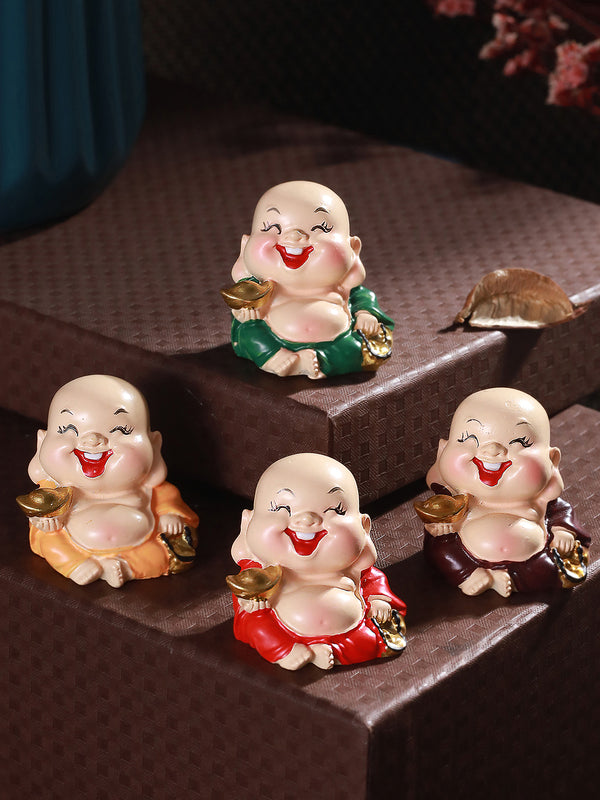 Beige & Red 4 Pieces Laughing Buddha Miniature Figurine Showpieces