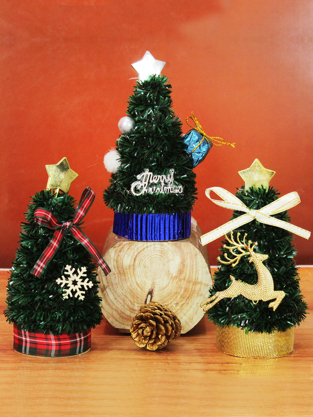 Buy 3 Pieces Mini Artificial Christmas Trees Miniature Tied Ribbons
