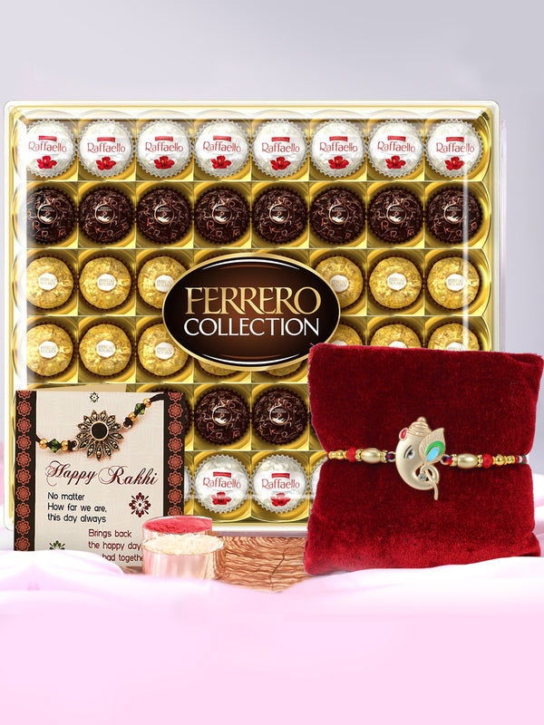 Designer Ganpati Bappa Rakhi With Ferrero Chocolate Collection (48 Count)