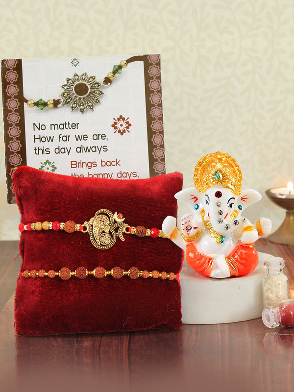 Rakhi for Brother with Bhai Rakhi Set for Brother with Idol Statue Mini Greeting Card and Roli Tika (UK)