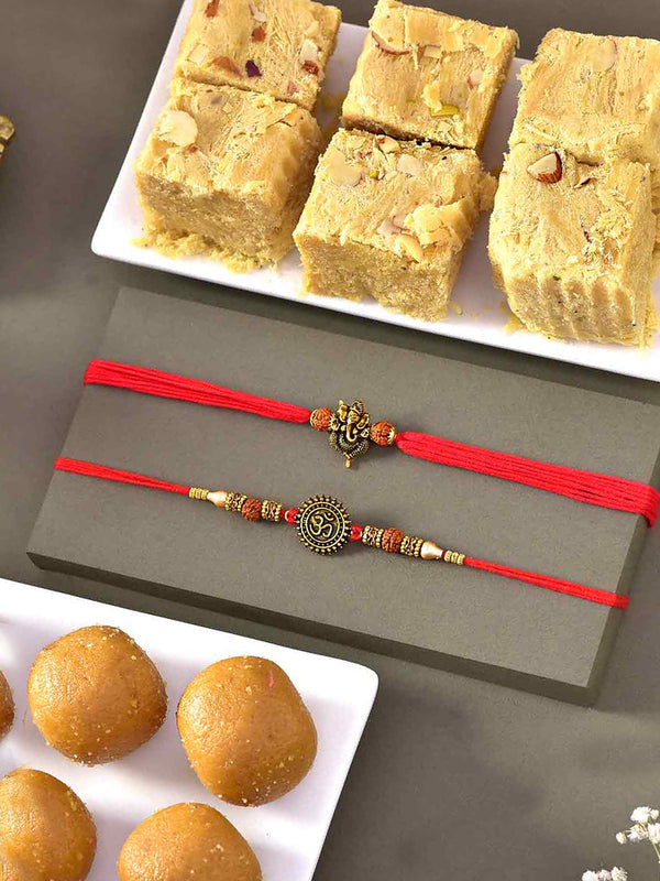 2 Premium Om and Ganesha Rakhi for Brother with Soan Papdi Sweet Box