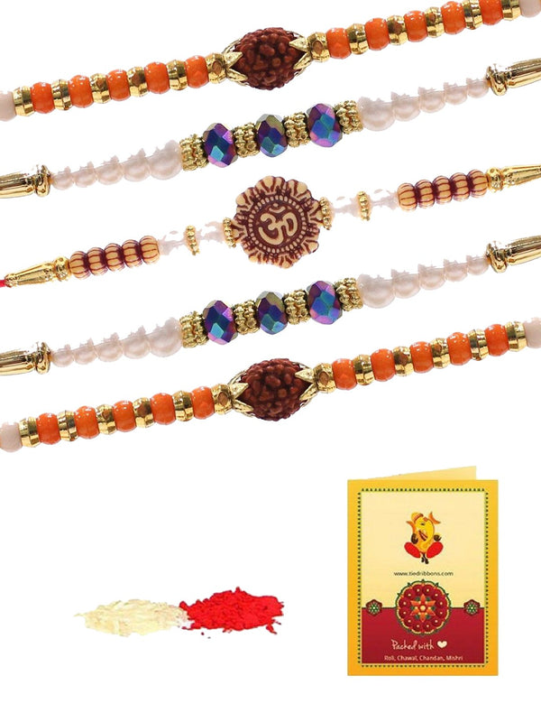 Premium Set of 5 Rakhi Thread Rakhis with Roli Chawal