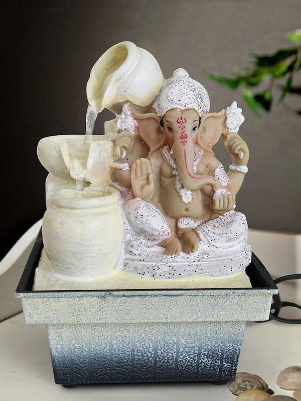 White & Brown Ganesha Table Top Water Fountain