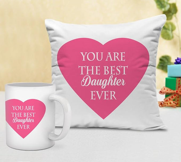 Gift for Daughter/Grand Daughter On Childrens Day Cushion(12 inch X 12 inch) with Coffee Mug(300ml,Ceramic)