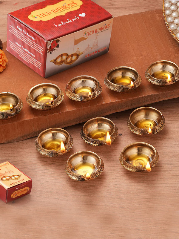 Set of 10 Decorative Brass Diya Oil Candle Holder