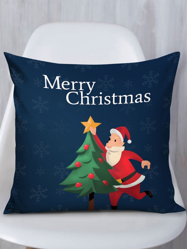 Navy Blue Christmas Printed Square Cushion Cover with Filler