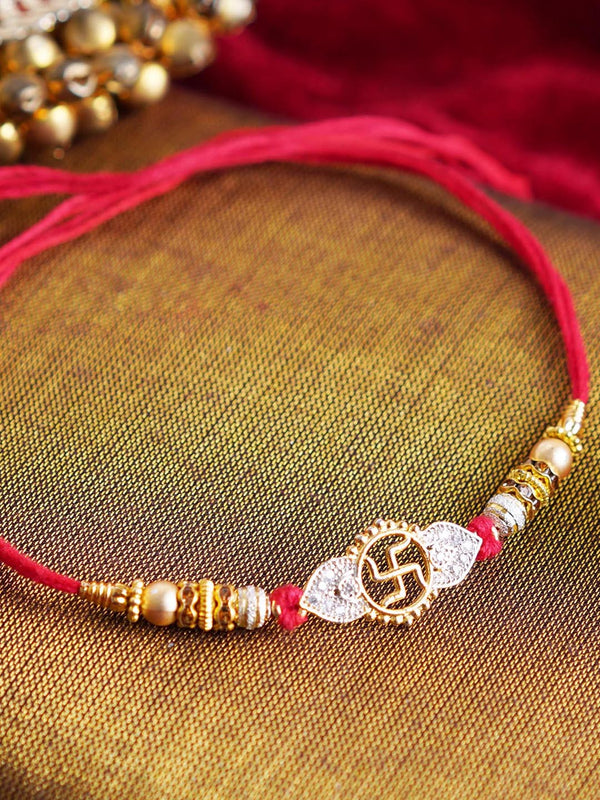 Handmade Diamond Swatik Rakhi Comes with Rakhi Card & Roli Chawal Tika Packet