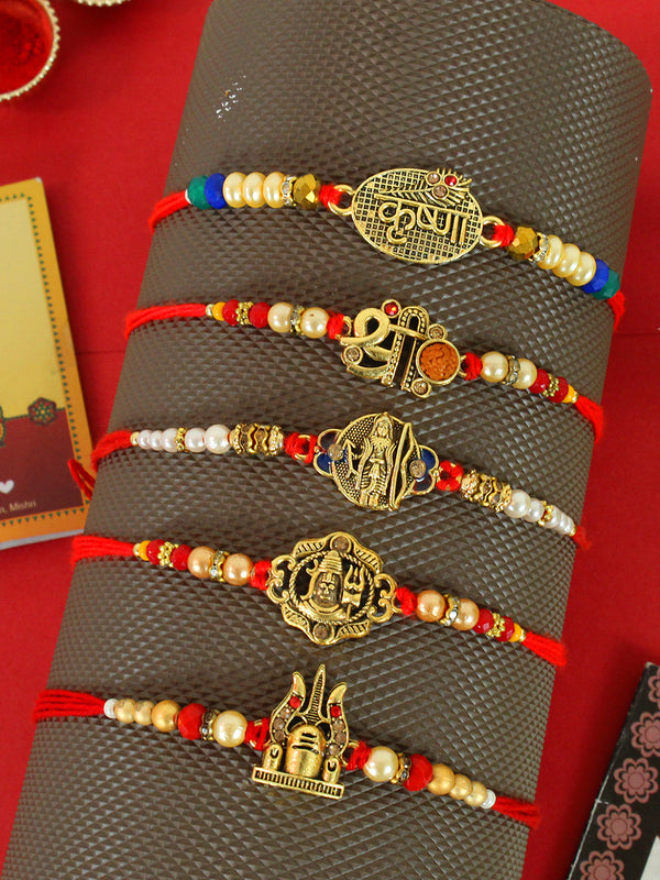 Rakhi for Brother Set of 5 | Mini Greeting Card | Roli Chawal Tika - Rakhi Bracelet for Brother | Rakhi Thread