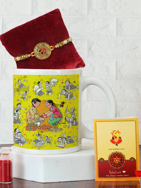 Premium Rakhi for Brother with Printed Coffee Mug | Rakhi Card & Roli Chawal