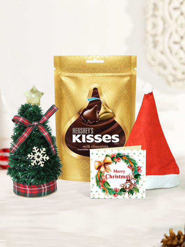 Christmas Hersheys Kisses Chocolate  Gift Hamper with Xmas Mini Table Tree and Card