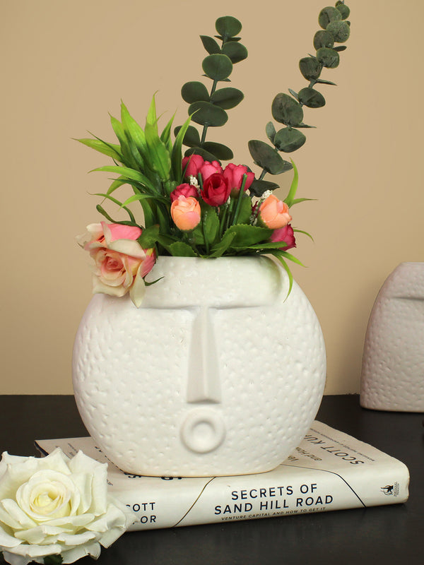 Ceramic Face Vase 6 inches (White, Matte Finish)
