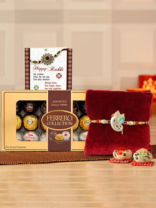 Gleaming Lord Ganesha Rakhi With Chocolate Combo Pack