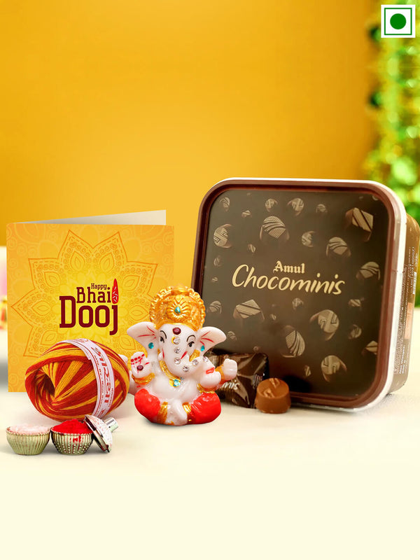 Bhai Dooj  Gift Set for Brother with Chocolate chocominis and ganesha idol
