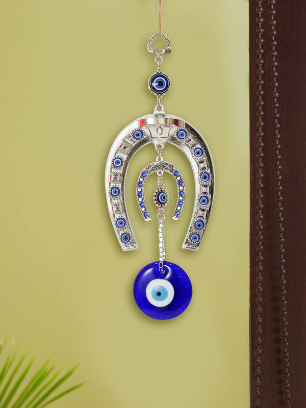 Big Blue Horse Shoe Evil Eye Door Wall Hanging