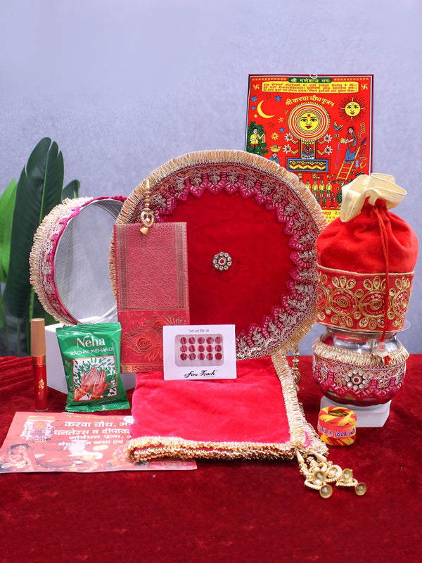 12-Pcs Red Embellished Karwachauth Thali Set