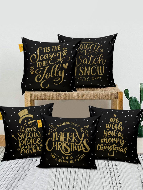 Black & Gold-Toned Set of 5 Printed Square Cushion Covers