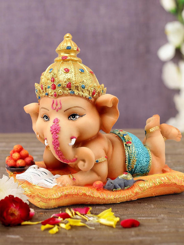 Nude-Coloured & Blue Polyresin Handcrafted Lord Ganesha Showpiece