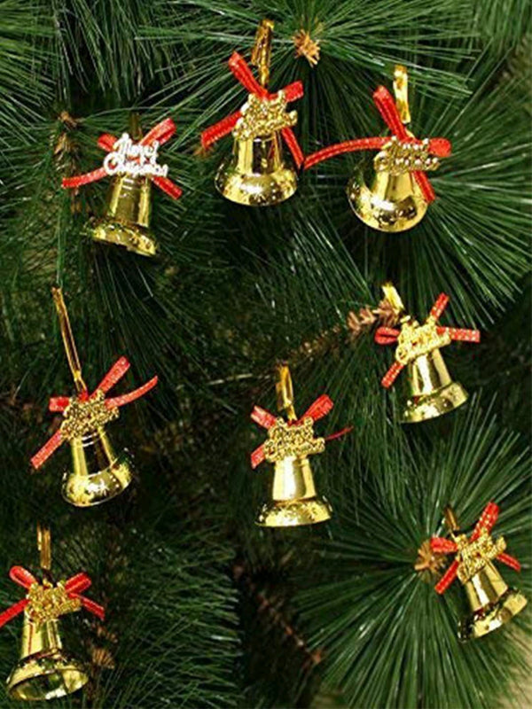 Set of 12 Gold-Toned & Red Christmas Tree Decoration Ornaments Gift Pack