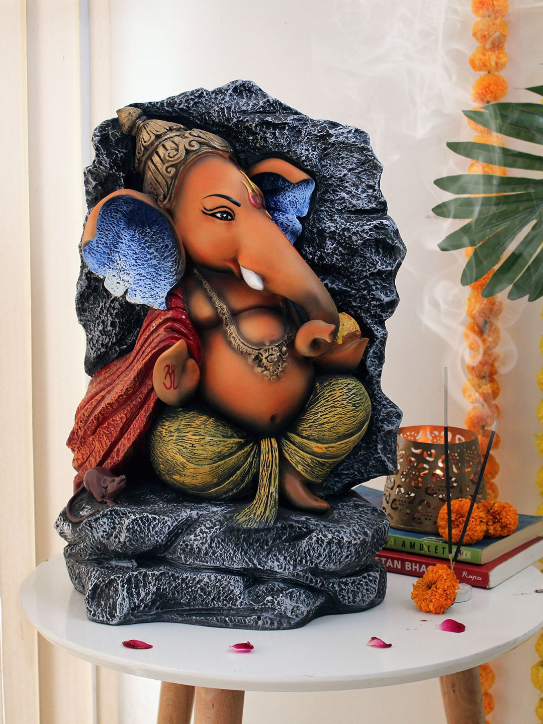 Buy | Orange & Grey Printed Lord Ganesha Showpiece | Tied Ribbons
